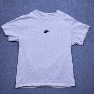 nike center logo t-shirt gray loose-fit short sleeve mens small